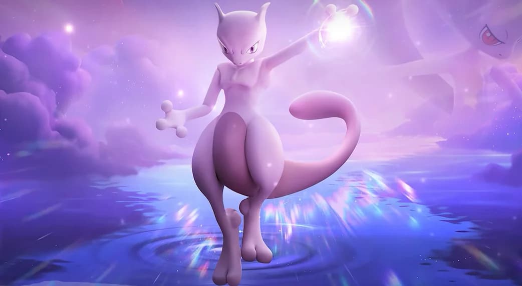 Mewtwo levitating with psychic energy