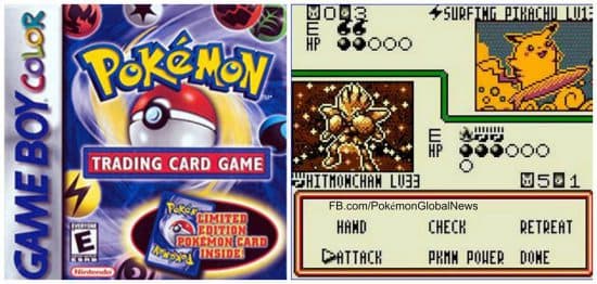 Screenshot of booster packs in the Pokémon TCG Game Boy game