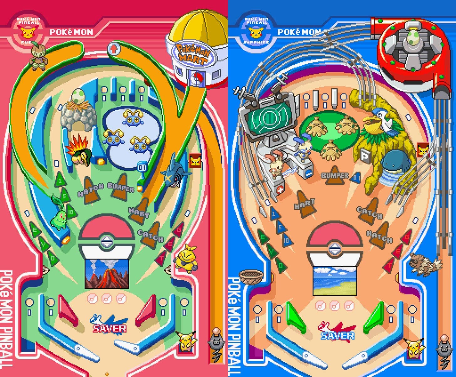 Ruby and Sapphire pinball tables side by side