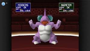 3D battle in Pokémon Stadium between Pikachu and Charizard